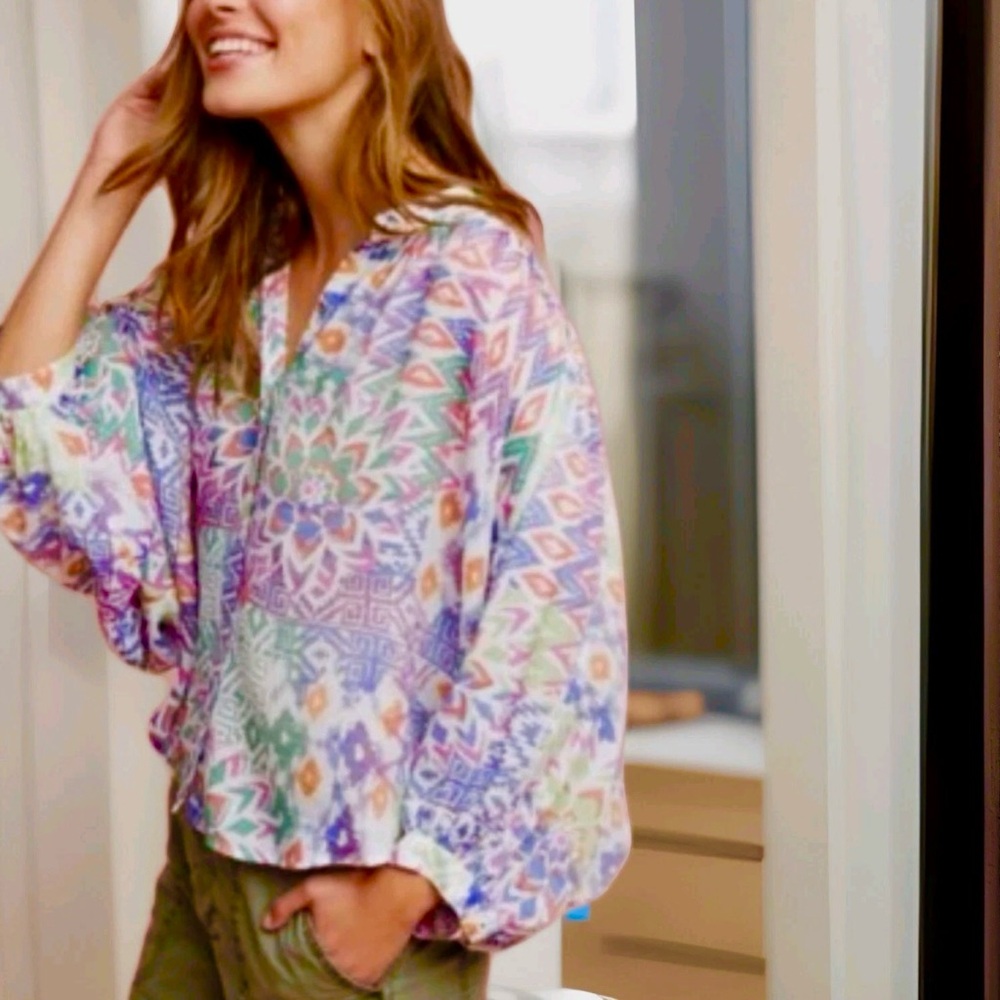 Maeve Anthropologie Shirt S Brynna Dolman Sleeve Ikat Southwestern Blouse Top